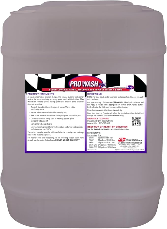 Corrosion Technologies Pro Wash RX 29505 (5 gallon) – Wash and Shine Vehicle Shampoo | Enhances Shine | Eliminates Streaks | pH Neutral for Everyday Use | Breaks up Grease, Grime and Lifts Away Dirt