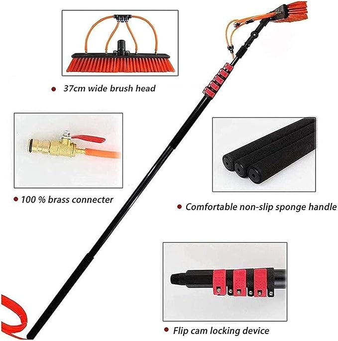 Telescopic Window Cleaning Pole with Water Fed Brush - Extendable Cleaner for Conservatory Roofs & Photovoltaic Panel Cleaning, Ideal for Trucks & Windows.,30FT/9M