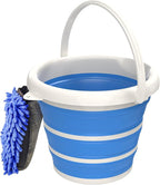 Collapsible Car Wash Bucket with Microfiber Mitt, 10L (2.6 Gallon) Portable Water Bucket with Handle for Car Wash Household Cleaning, Multiuse Collapsible Water Bucket and Car wash mitt - Blue
