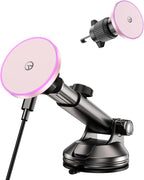 for MagSafe Car Mount Charger Dash/Windshield/Vent Wireless Car Charger with [LED Light], Magnetic Phone Holder for Car for iPhone 17 16 15 14 13 12 Series, Fit MagSafe Accessories (Pink)