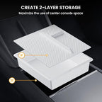 BANKKY 2PCS Center Console Organizer for Tesla Model 3 Highland 2024-2026 & Model Y Juniper 2025-2026, White Armrest Storage Tray with Anti-Slip Liner, ABS Tesla Accessories