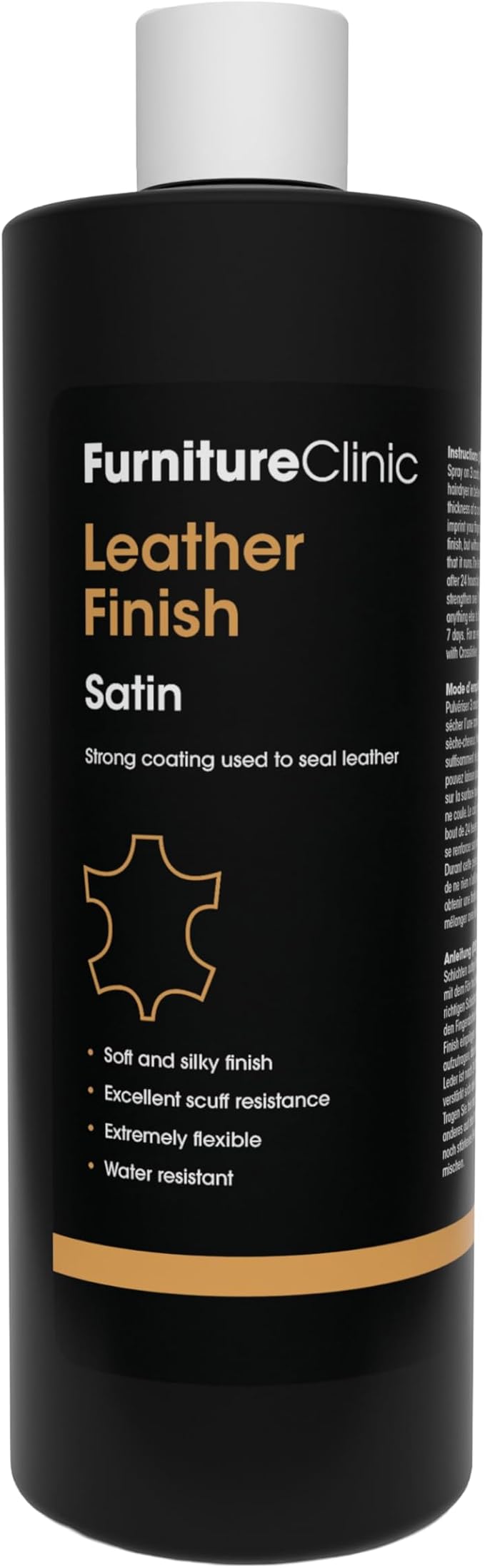 Furniture Clinic Leather Finish Satin | Seal & Protect | Suitable for Leather Sofas, Car Interiors, Handbags, and More | Flexible | Prevents Scratches and Scuffs | Satin Finish (500 ml / 17 oz)