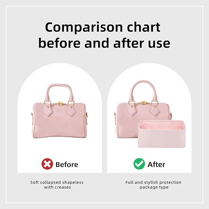 DGAZ Silk Purse Organizer Insert Fits LV Speedy 16/20/25/30/35/40/45 bags，Silky Smooth Bag Organizer，Luxury Handbag & Tote Shaper(Pink,SP40)