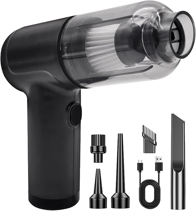 Handheld Car Vacuum Cleaner,Portable Small Cordless Air Duster,5000Pa Mini Rechargeable Dust Buster,4-in-1 High Power Hand Detail Blower Kit with Multi-Nozzles for Car, Home, Office, Pet