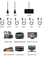 Dash Cam Multi-Interface Hardwire Kit,Baby Car Camera power cord adapter for 5V and 12V multiple devices,such as Baby Car Camera/Radar Detector/Car Portable Carplay/Backup Camera/ Mirror Camera(13ft)