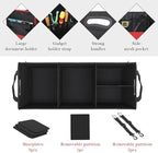 povtii Large Organizer for Car, 95L Stretchable Storage Trunk Organizer with Divided Compartments, Fixed Big Trunk Organizer with Handles & Adjustable Straps, Car Accessories (Black & Red)