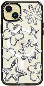CASETiFY Impact iPhone 15 Plus Case [4X Military Grade Drop Tested / 8.2ft Drop Protection/Compatible with Magsafe] - Stars Prints - Chrome Doodles - Clear Black