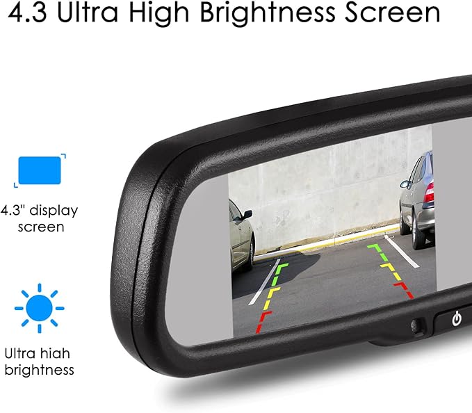 Rear View Mirror Camera with 4.3” Monitor: Super Night Vision OEM Rearview Mirror Backup Camera with IP 68 Waterproof Back Up Camera for Car, Rearview Mirror for Parking & Driving Safety AUTO-VOX T2