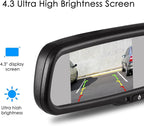 Rear View Mirror Camera with 4.3” Monitor: Super Night Vision OEM Rearview Mirror Backup Camera with IP 68 Waterproof Back Up Camera for Car, Rearview Mirror for Parking & Driving Safety AUTO-VOX T2