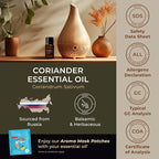 100% Pure Coriander Essential Oil - 0.34 Fl Oz - Coriander Oil for Hair, Skin, Diffuser, Aromatherapy & DIY Candle Making Scent