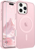 SUPFINE Magnetic for iPhone 16 Pro Max Case with Screen Protector (Compatible with MagSafe) (Military Grade Drop Protection) Translucent Matte Shockproof Phone Cover,Light Pink