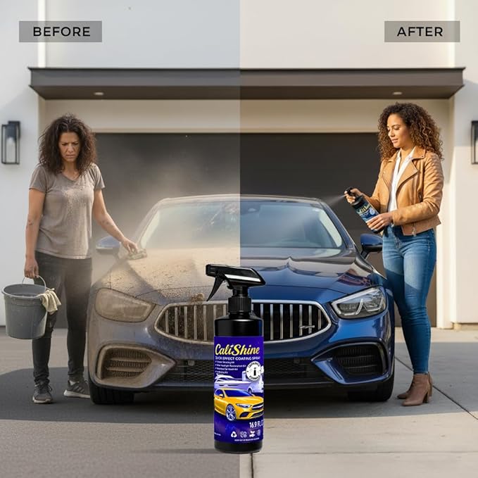 CaliShine Quick Effect Coating Spray - 16.9 fl oz Waterless Ceramic Car Wax Coat - Detail Polish & Cleaner for Cars Boat Body & Glasses, Window Glass and Headlight - Shine Restoration Kit (1000 ml)