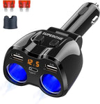 SUPERONE Upgraded Cigarette Lighter Splitter, 2 Socket Cigarette Lighter Adapter with LED Voltmeter, Dual USB A 12V and Type C 20W PD Car Charger Adapter for Mobile Cell Phone GPS Dash Cam