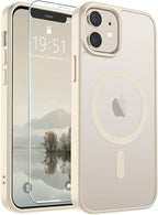 SUPFINE Magnetic for iPhone 12 Mini Case & iPhone 13 Mini Case (Compatible with MagSafe) (Military Grade Drop Protection) Slim Translucent Matte Shockproof Phone Cover,Antique White