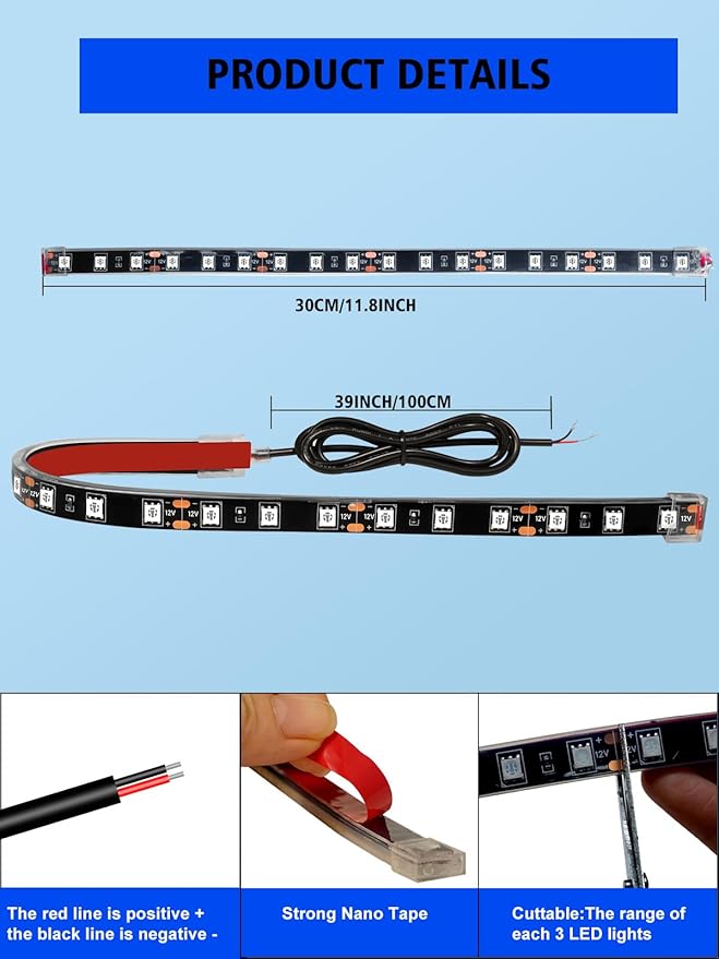 YM E-Bright 4Pcs Led Strip Lights for Car, 12inch Waterproof IP68 Car Underglow Strip Lights Decoration 18SMD 12V Led Interior Exterior Lights Strip for Cars Motorcycles Truck Golf Cart Boat - Green
