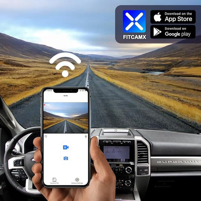 Fitcamx 4K Dash Cam Suitable for Ford F250 F350 XL XLT 2011-2025 (DZ-00455), OEM Factory Look, UHD 2160P Video, Built-in WiFi & APP, Loop Recording, G-Sensor, Easy to Install, 64GB MicroSD Card