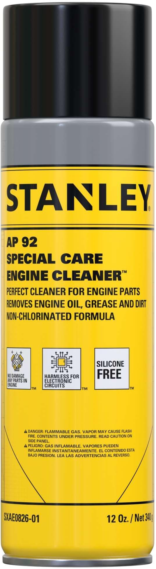 STANLEY AP 92 Engine Cleaner Spray - 12x12 Fl. oz., Automotive Degreaser Spray,Use for Tight Spaces, Non-corrosive - 1 Pack