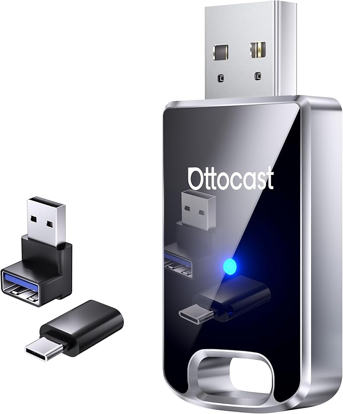 OTTOCAST Mini Edge 2025 Wireless Carplay Adapter & Android Auto Wireless Adapter for Apple iPhone Samsung Android Phone 2-in-1, USB Car Accessories, 5 GHz Wi‑Fi Bluetooth 5.0 Voice Control Plug & Play