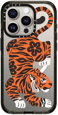 CASETiFY Impact Case for iPhone 15 Pro [8.2ft 4X Military Grade Drop Protection/Compatible with Magsafe] - Fierce Tiger - Clear Black