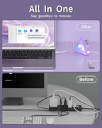 USB 3.0 Hub 7 Port, Vertical USB Splitter with RGB Lighting, 5Gbps High-Speed Data Transfer, 2FT Extension Cable, Tower USB Hub for PC, Laptop, MacBook, PS5, Xbox, Flash Drive, Printer (Light Purple)