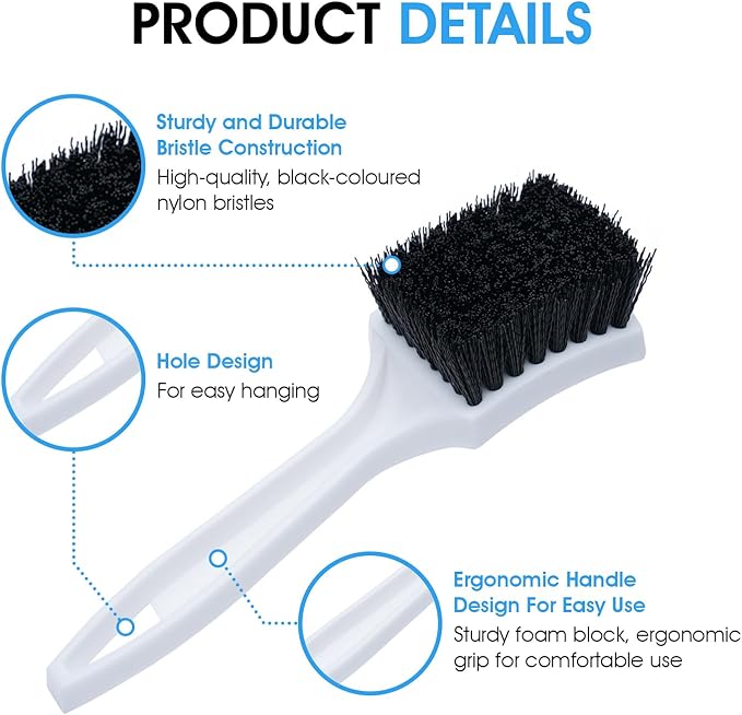 Nanoskin 8.5-Inch Deep Clean Stiff Scrub Brush for Carpets & Floor Mats, Black Nylon - Professional Automotive Detailing, Home Carpet Scrubber, Easy Grip Handle, High-Performance Cleaning Accessory