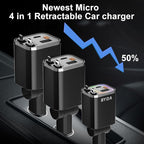 4 in 1 Retractable Car Charger,69W USB-C Fast Car Charger, for iPhone 17/16/15/14/13/12/11, Android,Pixel,Cigarette Lighter Charger (for Type C+Apple &RGB[Grey])