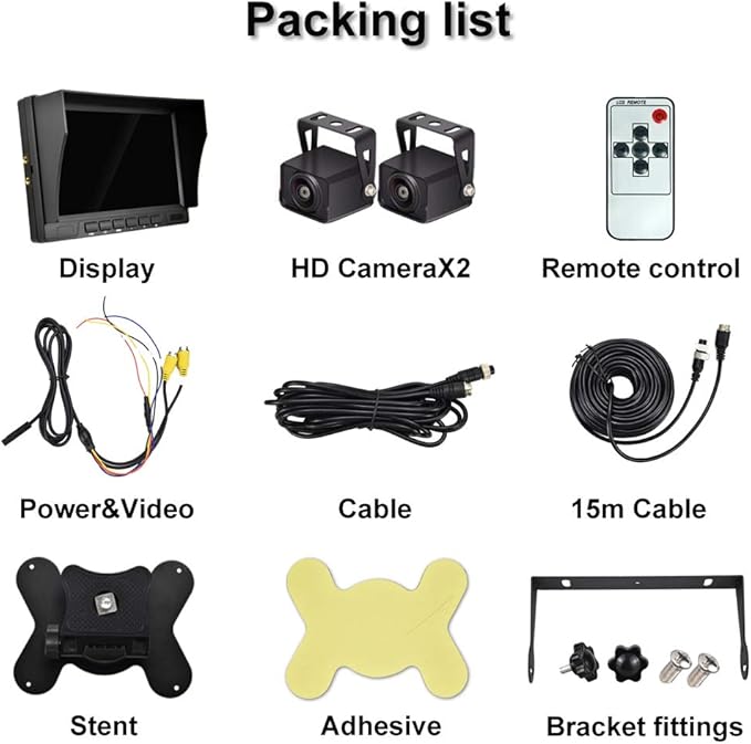 AHD Dual Backup Camera with 7'' 1080P DVR Monitor, Front and Rear View Camera Waterproof Night Vision Reversing Camera for Truck Pick Up RV Camper Bus 12V-36V