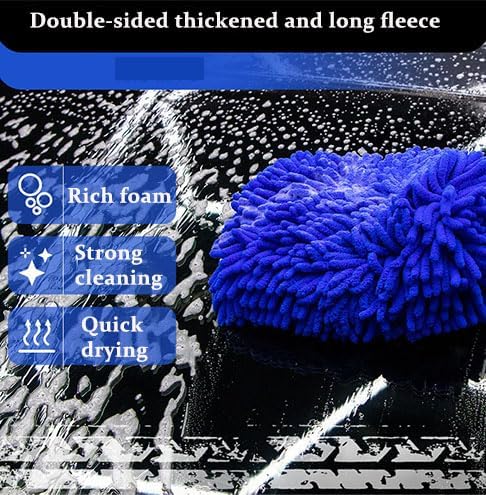 Car Wash Mitt Chenille Microfiber Super Absorbent, Premium Car Washing Gloves for Cleaning Cars, Trucks, Motorcycles (Black)
