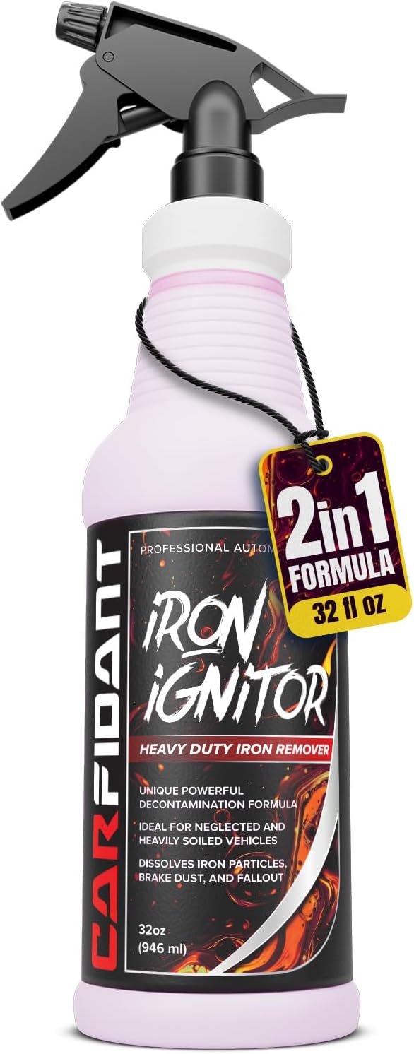 Carfidant Iron Ignitor - Iron Remover & Wheel Cleaner - Color-Changing Purple Decon Spray for Brake Dust, Rust, Fallout - Safe on Paint, Rims & Metal - Car Detailing - pH Neutral - 32oz