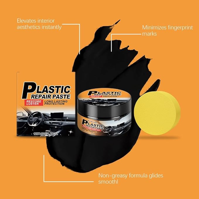 Car Interior Restorer – Leather & Plastic Trim Cream, Renews Faded Dash, Seats, Bumpers & Vinyl, UV Protective Polish, Non-Greasy 50g