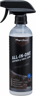 Magic Finish All-In-One Leather Conditioner & Vinyl Restorer (16 oz) – Non-Greasy Formula w/UV Shield – Nourishing Multi Surface Cleaner for Cars & Furniture – Leather Protector Spray (Coconut)