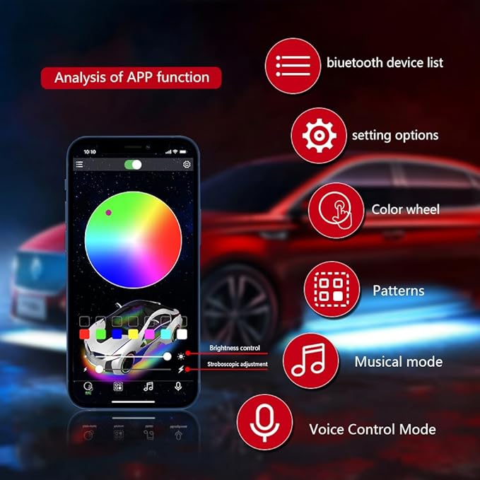 RGB Rock Lights, 8 Pods 36 LEDs SMD Chips Super Bright App Control Underglow Neon Light Exterior Chassis Wheel Well Glow Kit for Off Road Cars Trucks Jeep SUV UTV ATV RZR Golf Cart