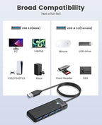 ORICO USB 3.0 Hub, 4-Port USB Hub with 6Ft Long Cable, Ultra Slim USB Splitter for Laptop MacBook Pro, iMac, Surface Pro, XPS, PS5，PC, Flash Drive, Mobile HDD