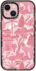 CASETiFY Impact Case for iPhone 15 [4X Military Grade Drop Tested / 8.2ft Drop Protection/Compatible with Magsafe] - Animal Prints - Cheetah Paradise Pink - Clear Black