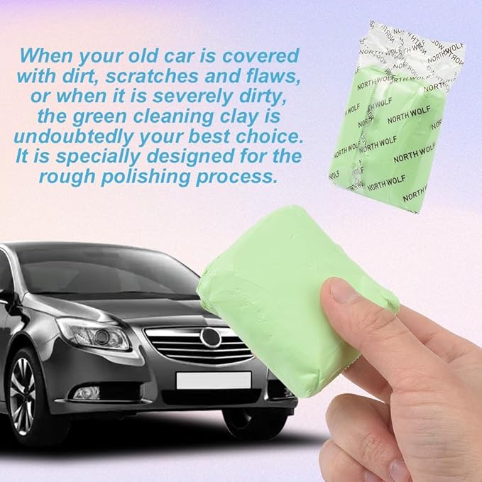 Green Car Clay Bar 3 Pack 100g Premium Grade No Scratch Magic Clay Bars Auto Detailing Cleaner Kit with Washing and Adsorption Capacity for Car Wash Car Detailing Clean, SUV, RV