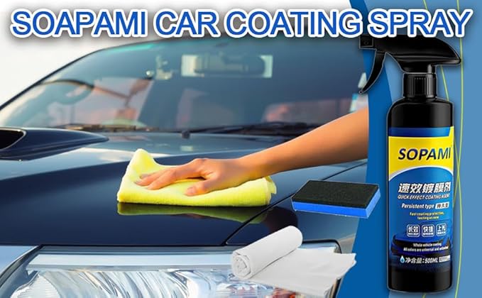 Sopami Car Coating Spray, Quick Effect Coating Agent, Car Scratch Wax Polish Spray Waterless Wash, Quickly Coat Car Wax, Oil Film Emulsion Glass Cleaner with towel for All Car (2 pcs)