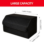 1Pack Leather Trunk Organizer for SUV & Sedans - Extra Large Foldable Car Storage Box with Lid, Adjustable Removable Dividers and Carry Handle, Collapsible Auto Cargo Organizer Black (1)