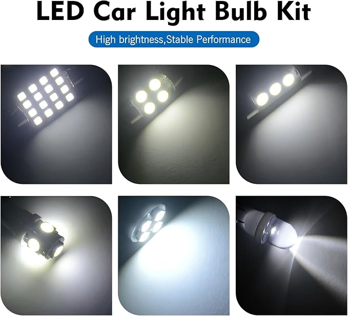 42PCS Interior Car Lights, LED Car Interior Bulb Kit Set, 194 DE3175 T10 31mm 41mm Bulbs, Replacement Lights for Dome, Map, License Plate, Door, Side Marker, Trunk Light