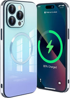 Guppy Compatible with iPhone 14 Pro with MagSafe Case, Magnetic Gradient Case with MagSafe Charging, Gradient Glass Back Cover with Lens Film-Blue