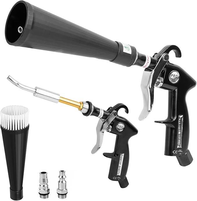 Car Cleaning Gun, Interior Detailing Dryer Air Blow Gun with 2 Nozzles, High Pressure Blower for Fast Dirt & Dust Removal, Works with Air Compressor
