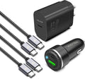 Super Fast Charger Type C Kit, VELOGK 25W PD PPS USB C Wall/Car Charger for Samsung Galaxy S24/S23 Ultra/S23+/S23/S22/S21/S20/Plus/Ultra/FE/Note 20/A71, iPad Pro, with 2X Nylon USB C-to-C Cable(6.6ft)