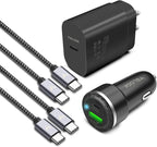 Super Fast Charger Type C Kit, VELOGK 25W PD PPS USB C Wall/Car Charger for Samsung Galaxy S24/S23 Ultra/S23+/S23/S22/S21/S20/Plus/Ultra/FE/Note 20/A71, iPad Pro, with 2X Nylon USB C-to-C Cable(6.6ft)