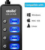 Powered USB Hub 3.0, Atolla 7-Port USB Data Hub Splitter with One Smart Charging Port and Individual On/Off Switches and 5V/4A Power Adapter USB Extension for MacBook, Mac Pro/Mini and More.