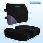 CloudBliss Lumbar Support Pillow & Seat Cushion Set for Office Chair, Desk Chair, Wheelchair & Car–Memory Foam Back Support,Ergonomic Chair Cushions,Sciatica Pain Relief,Home Essentials(Black,XL)