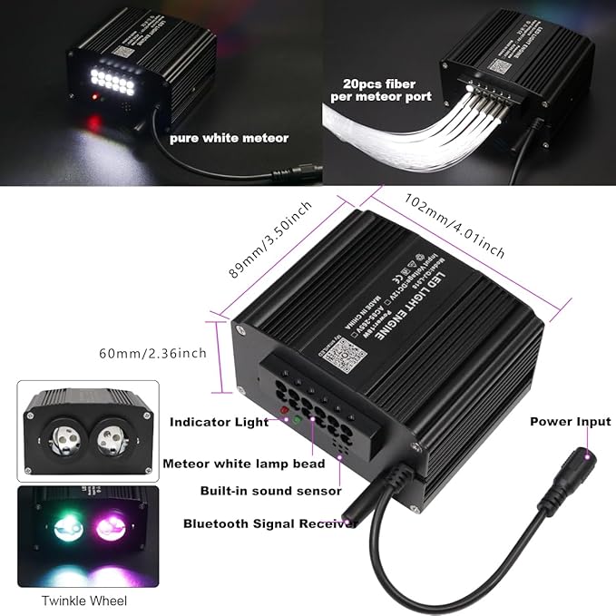 AZIMOM Dual Color Mixed860pcs 13.1ft Twinkle Fiber Optic Starlight Headliner+ Pure White Meteor 240pcs Shooting Star, Sound Mode APP& Remote Control 2 in 1 Starlight Meteor Kits for Car Home Ceiling