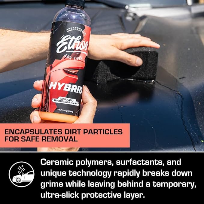 Ethos Hybrid Ceramic Rinseless Car Wash - Spot Free Rinse for Cars Waterless Wash - No Rinse Wash - Spot Free Car Wash - 2 Pack (16oz)