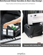 Car Seat Organizer, Collapsible Car Storage Organizer for Back Seat, Trunk Organzier with Metal Handles & Seat-belt Fixing Strap, Black