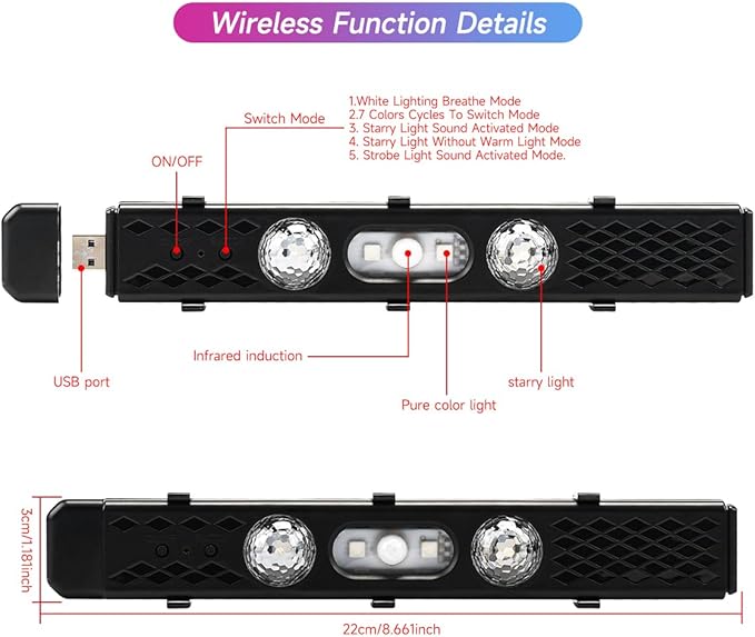 Car Led Lights Interior Wireless with Remote RGB Sound Control, USB Charge & Atmosphere Lights, Ambient Neon Accent Starry Lighting Kits, Wireless Interior Car Lights (1)