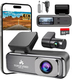 TOPOPFIRES Dash Cam Front and Rear,4K 60fps +1080P Dashcam,Dual Lens Dashcams for Cars with WiFi, Night Vision, 24H Parking Monitor, Loop Recording, G-Sensor, WiFi App Support,64GB Card Included