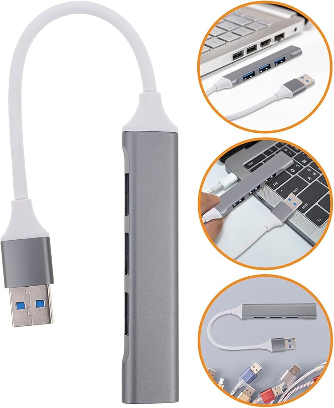 Sewroro USB Multiport Hub Expander for Laptop and Car USB Extender Hub for Keyboard Mouse and Gaming Accessories Dark Gray with Packaging Box